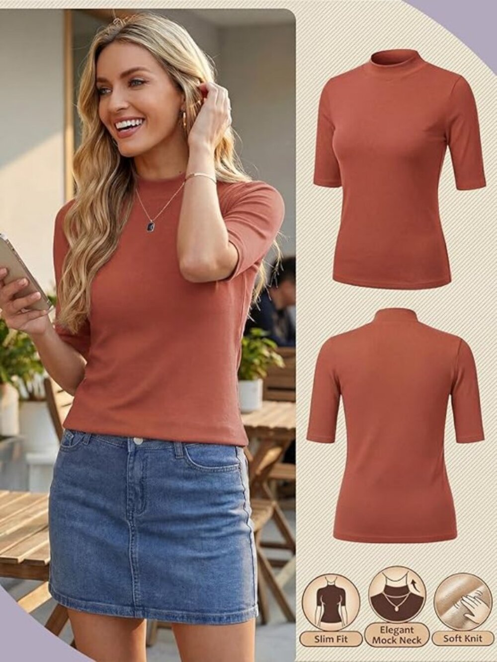Pumpkin Mock Neck Short Sleeve Shirt